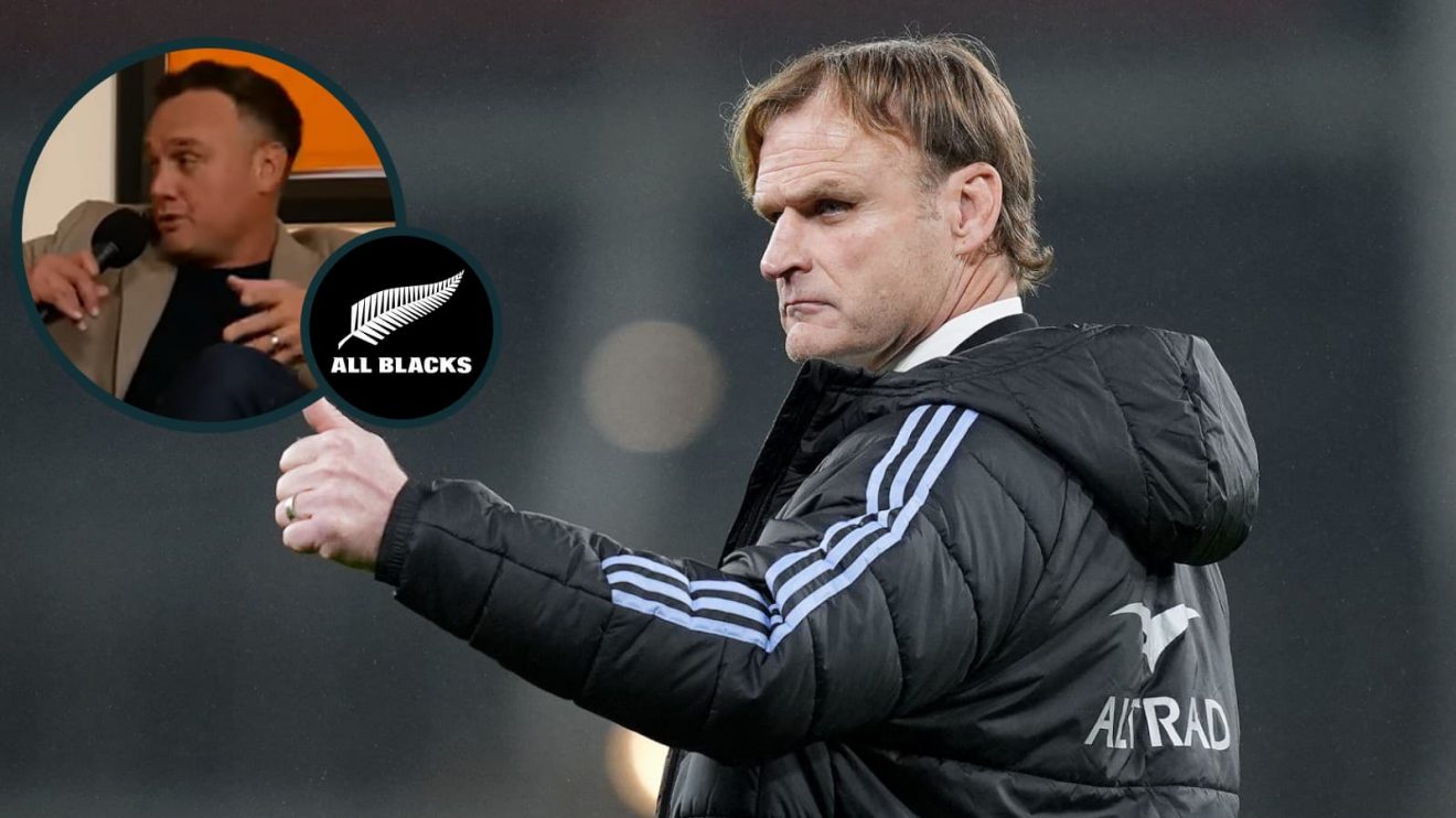 All Blacks head coach Scott Robertson and former back three star Israel Dagg (inset).