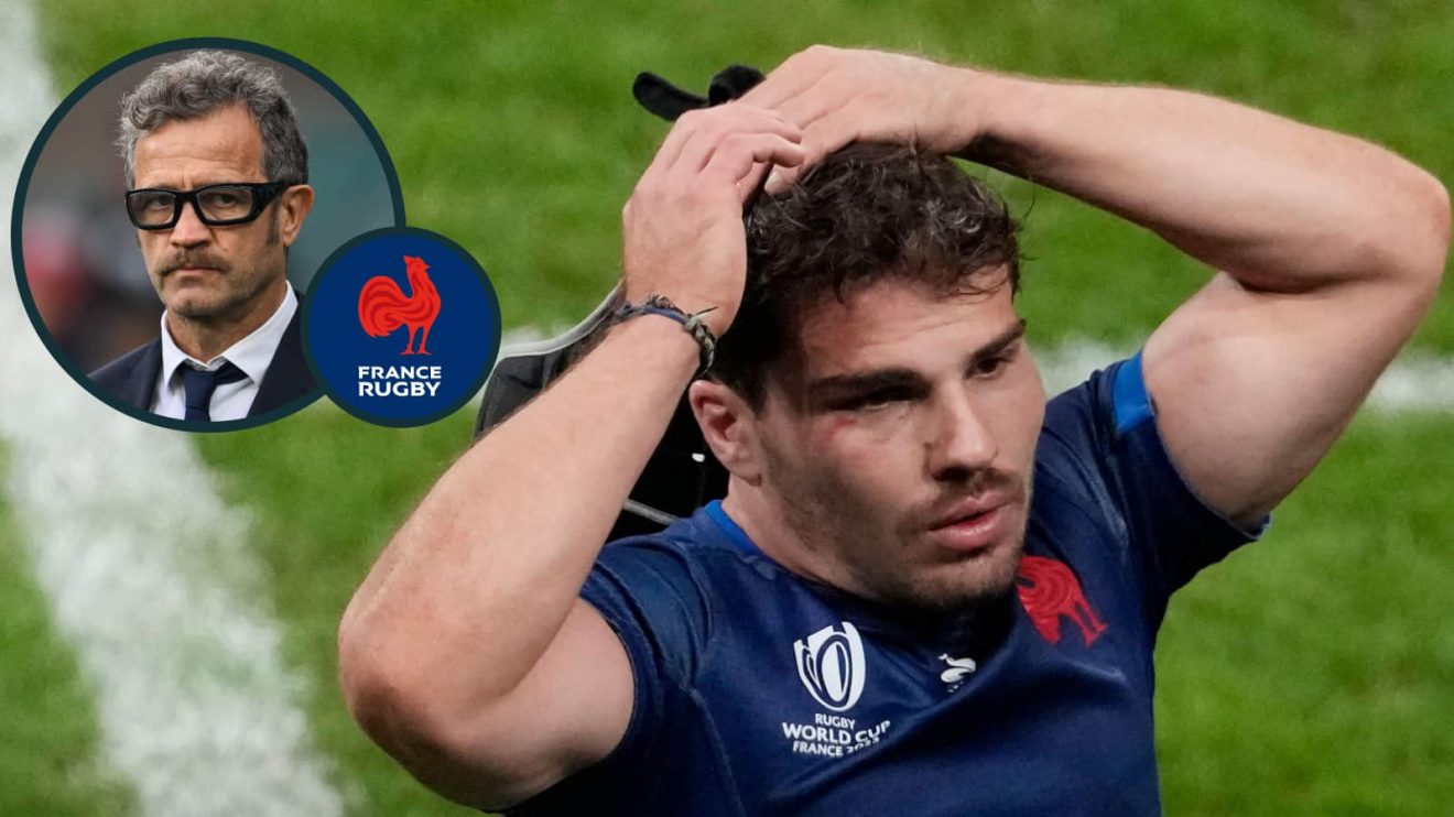 France captain Antoine Dupont and an inset of head coach Fabien Galthie.