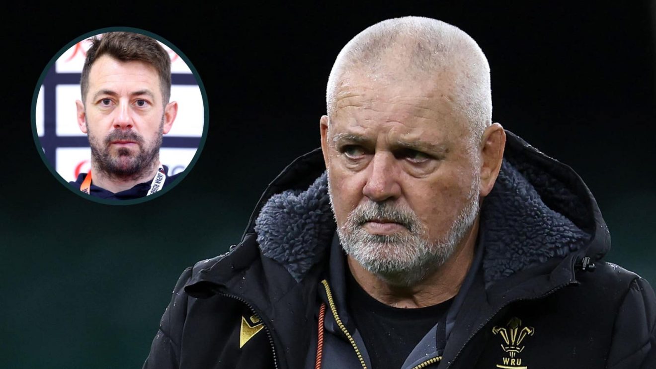 Ex-Wales head coach Warren Gatland and an inset of Greig Laidlaw.