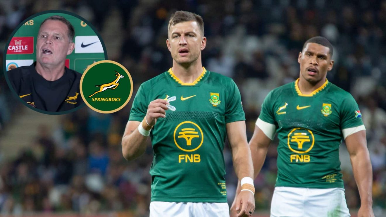 Springboks playmakers Handre Pollard and an inset of head coach Rassie Erasmus.