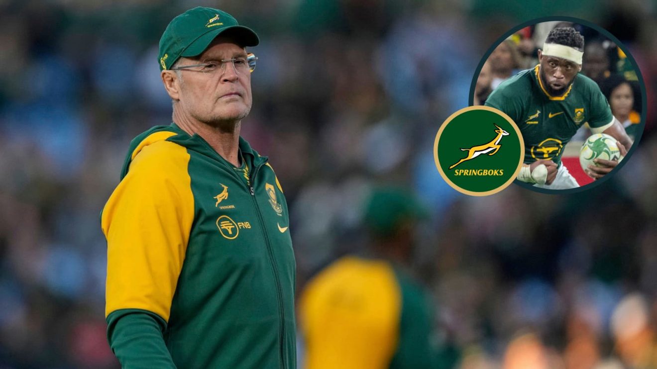 Springboks head coach Rassie Erasmus and captain Siya Kolisi (inset), who starts at number eight against the Wallabies.