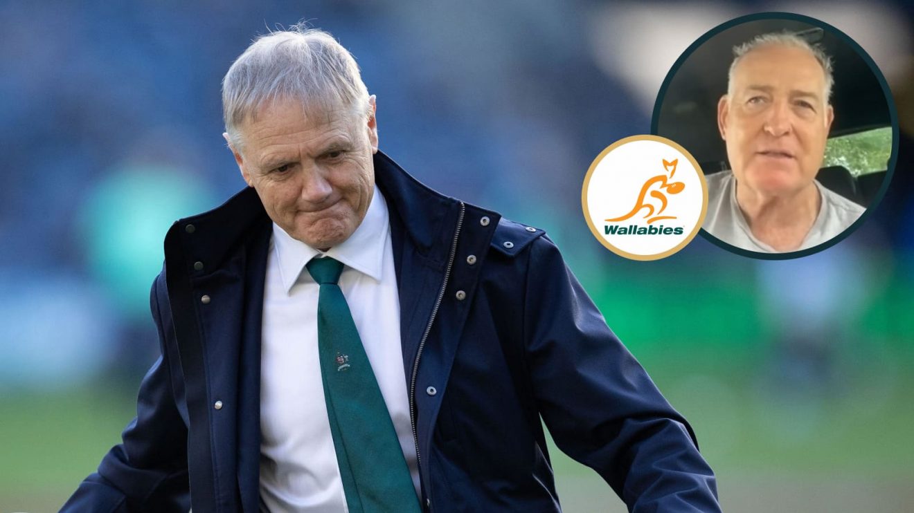 Wallabies head coach Joe Schmidt and legendary wing David Campese (inset).