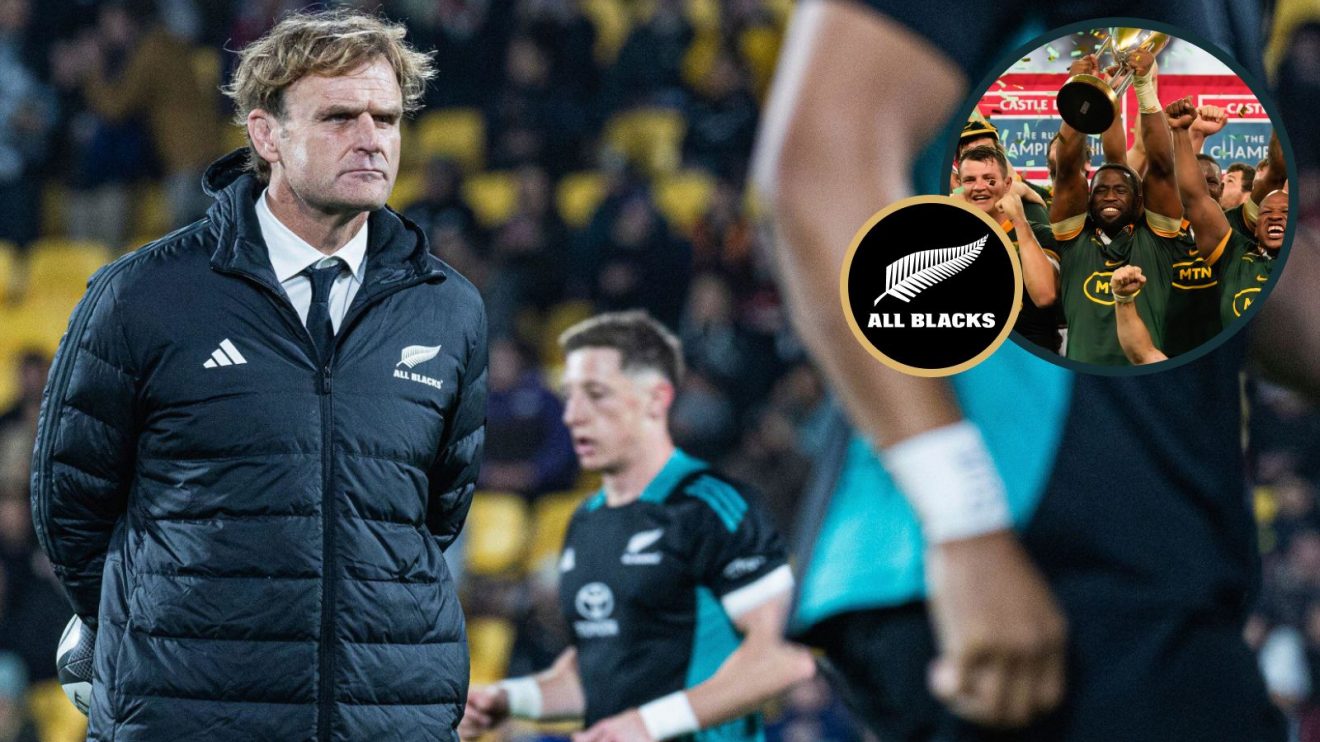 A two layered image of Scott Robertson and the Springboks