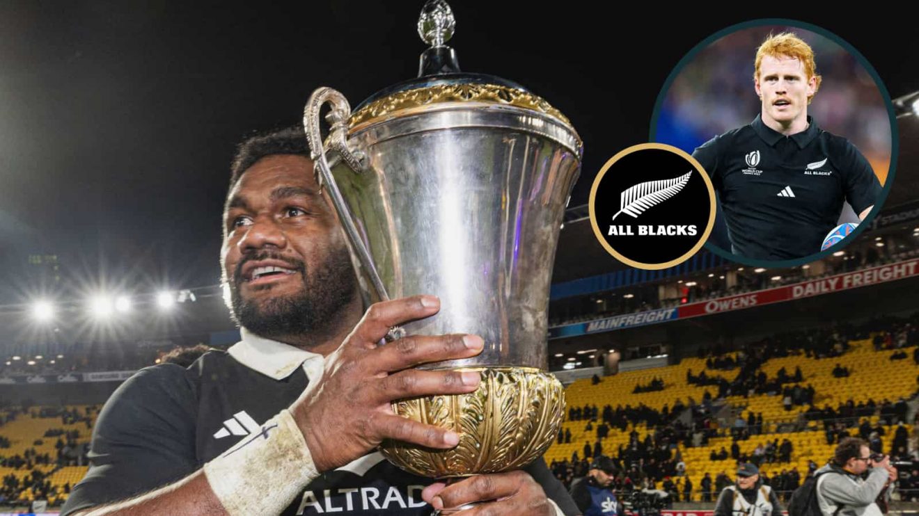All Blacks backs Timoci Tavatavanawai and Finlay Christie. Speed Media AU / Iconsportswire / James Foy