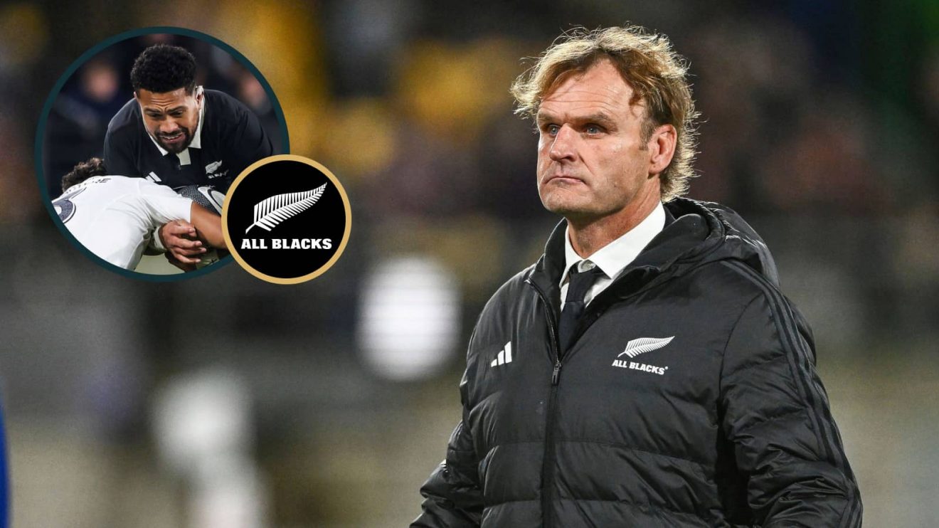 All Blacks head coach Scott Robertson and number eight Ardie Savea (inset).