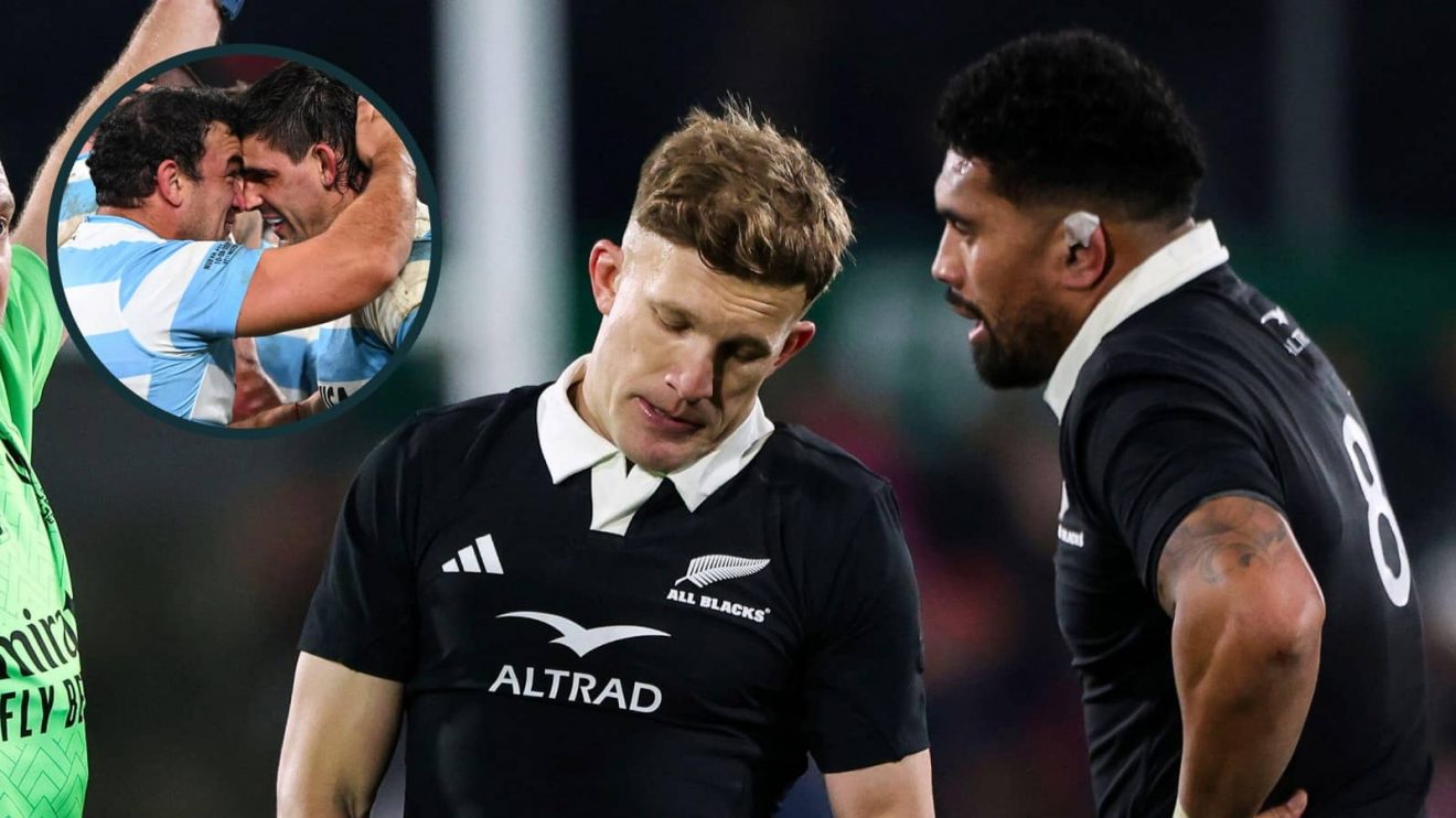 All Blacks Damian McKenzie and Ardie Savea with an inset of Argentina forwards Agustin Creevy and Pablo Matera