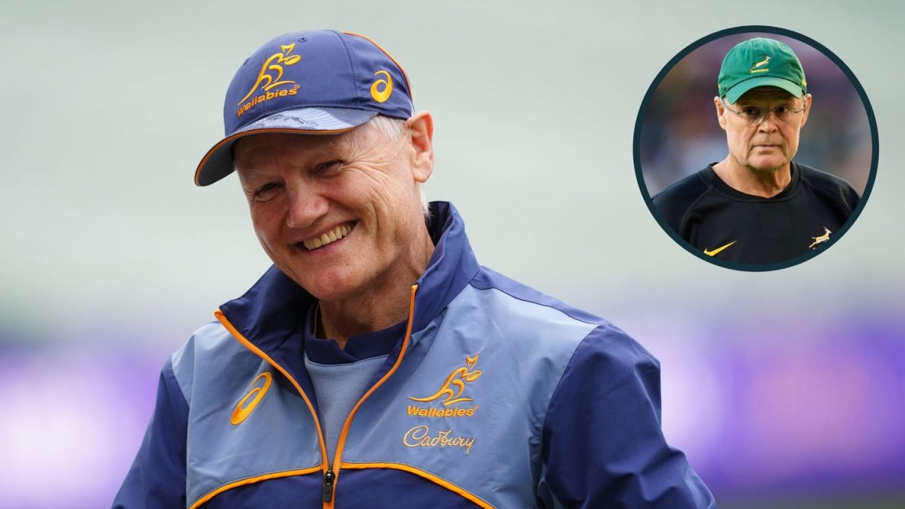 Wallabies head coach Joe Schmidt and Springboks boss Rassie Erasmus (inset).