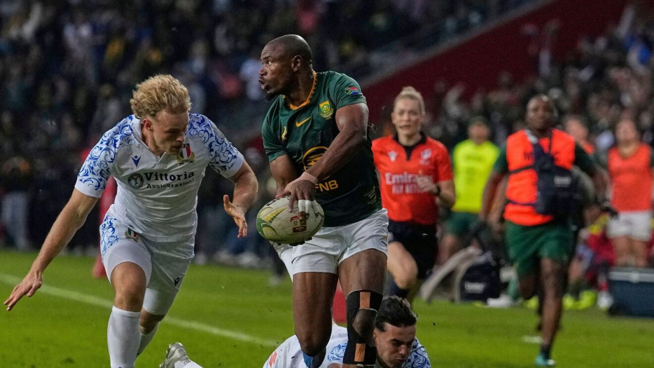 Makazole Mapimpi in action for the Springboks in 2025.