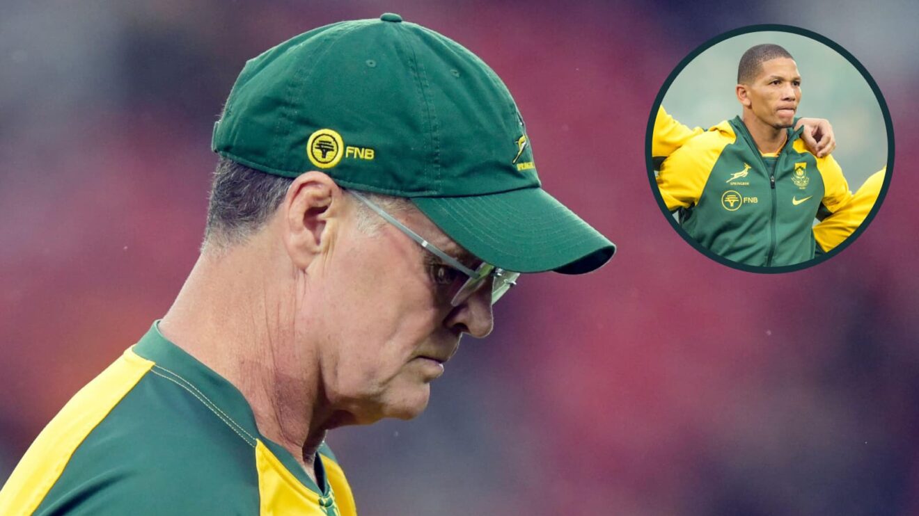 Springboks head coach Rassie Erasmus and an inset of fly-half Manie Libbok.