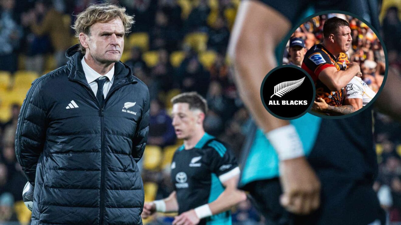 All Blacks head coach Scott Robertson and uncapped back-rower Simon Parker (inset).