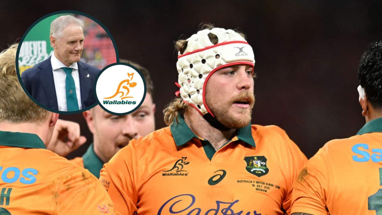 Wallabies flanker Fraser McReight and an inset of head coach Joe Schmidt.