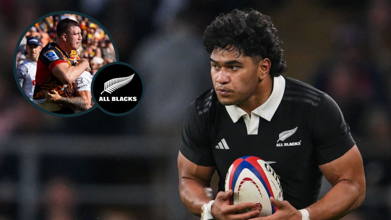 Wallace Sititi in action for the All Blacks and Chiefs back-rower Simon Parker (inset), who will make his Test debut.