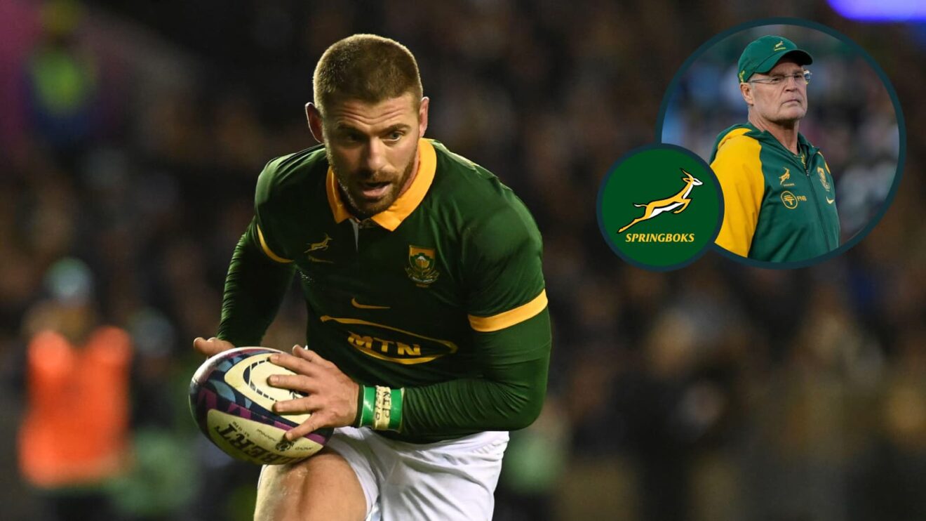 Springboks full-back Willie le Roux and an inset of head coach Rassie Erasmus.