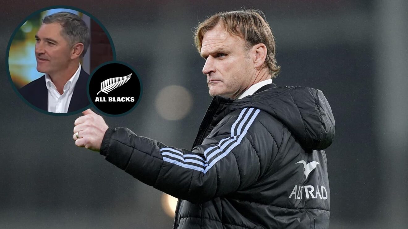 All Blacks head coach Scott Robertson and former Test fly-half Stephen Donald (inset).