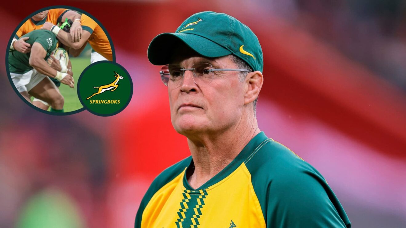 Springboks head coach Rassie Erasmus and one of the scrum-capped wings, Kurt-Lee Arendse (inset).