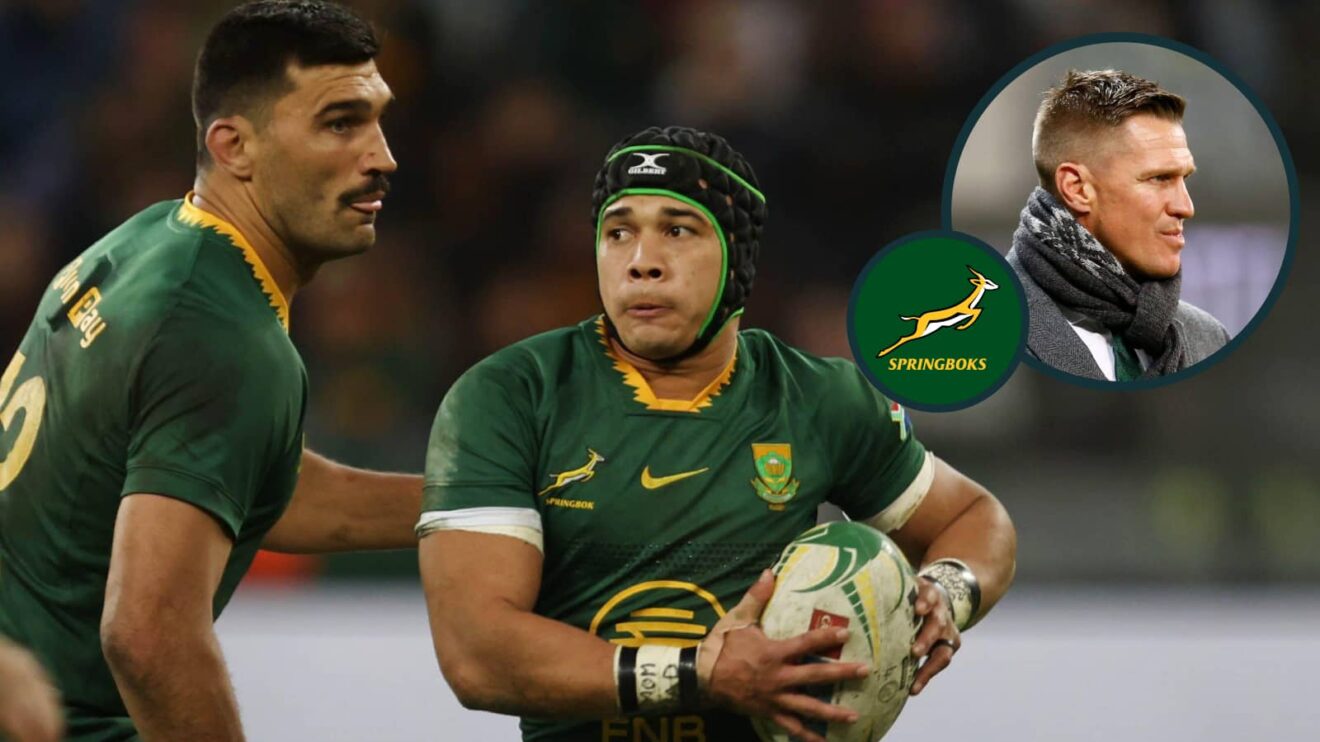 Springboks winger Cheslin Kolbe and an inset of former captain Jean de Villiers.