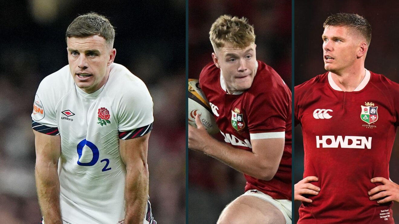 A three panel image of George Ford, Fin Smith and Owen Farrell