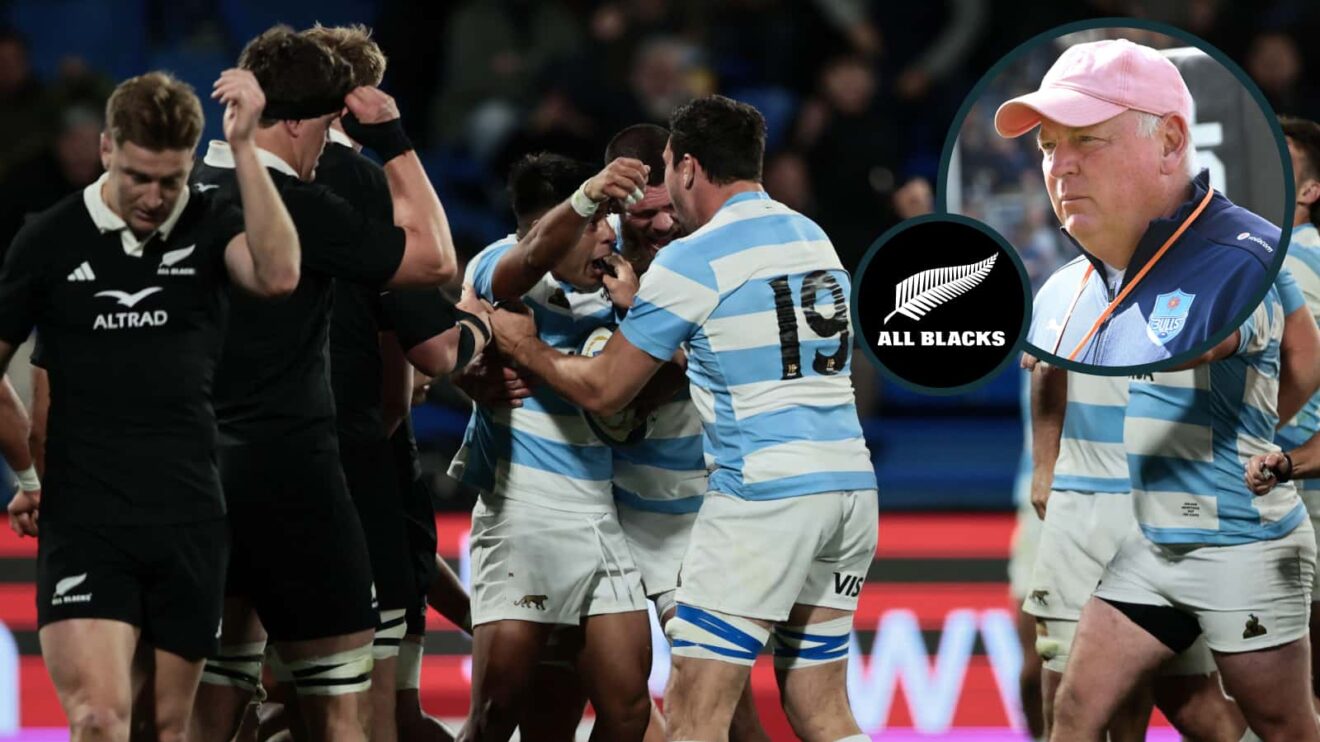 The All Blacks dejected after losing to Argentina and an inset of ex-Springboks head coach Jake White.