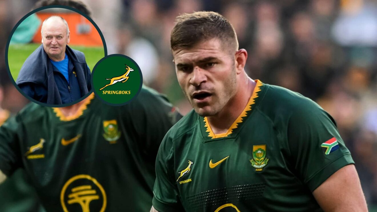 Springboks hooker Malcolm Marx and an inset of ex-All Blacks boss Sir Graham Henry.
