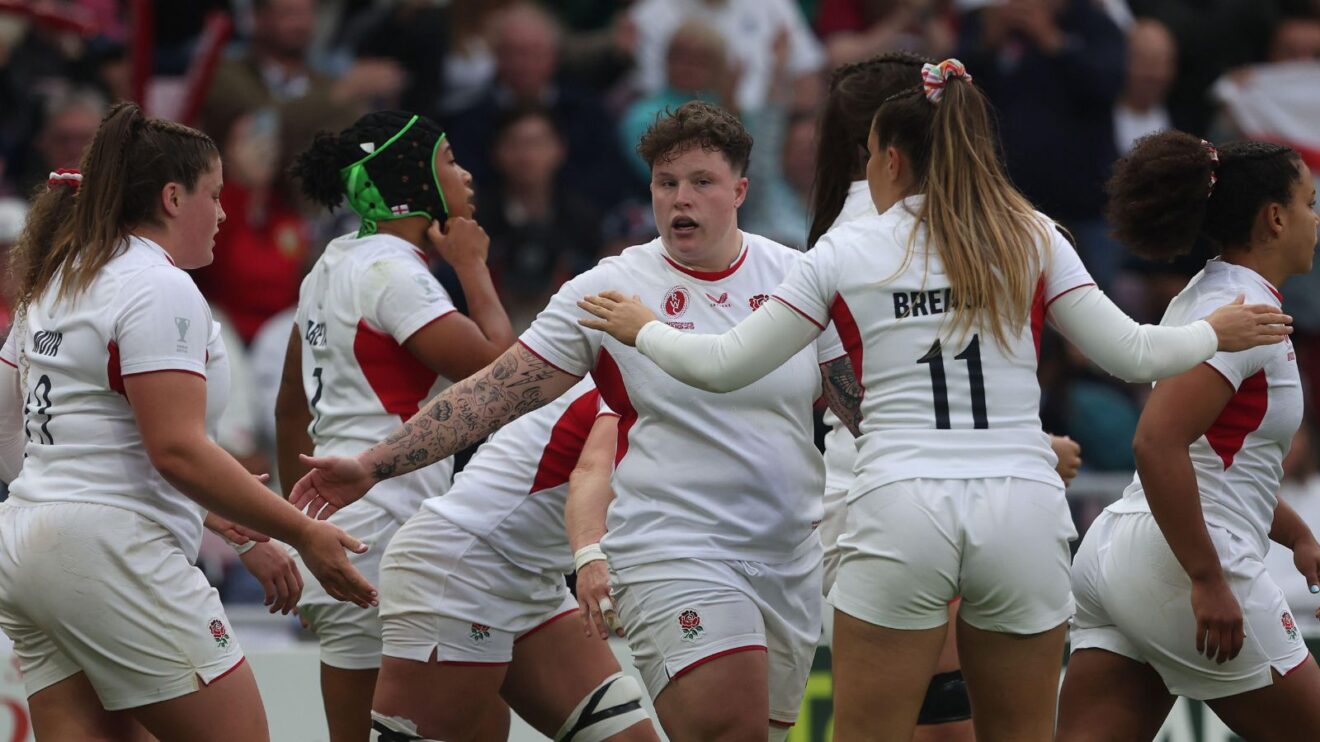 Red Roses players celebrating a try last weekend