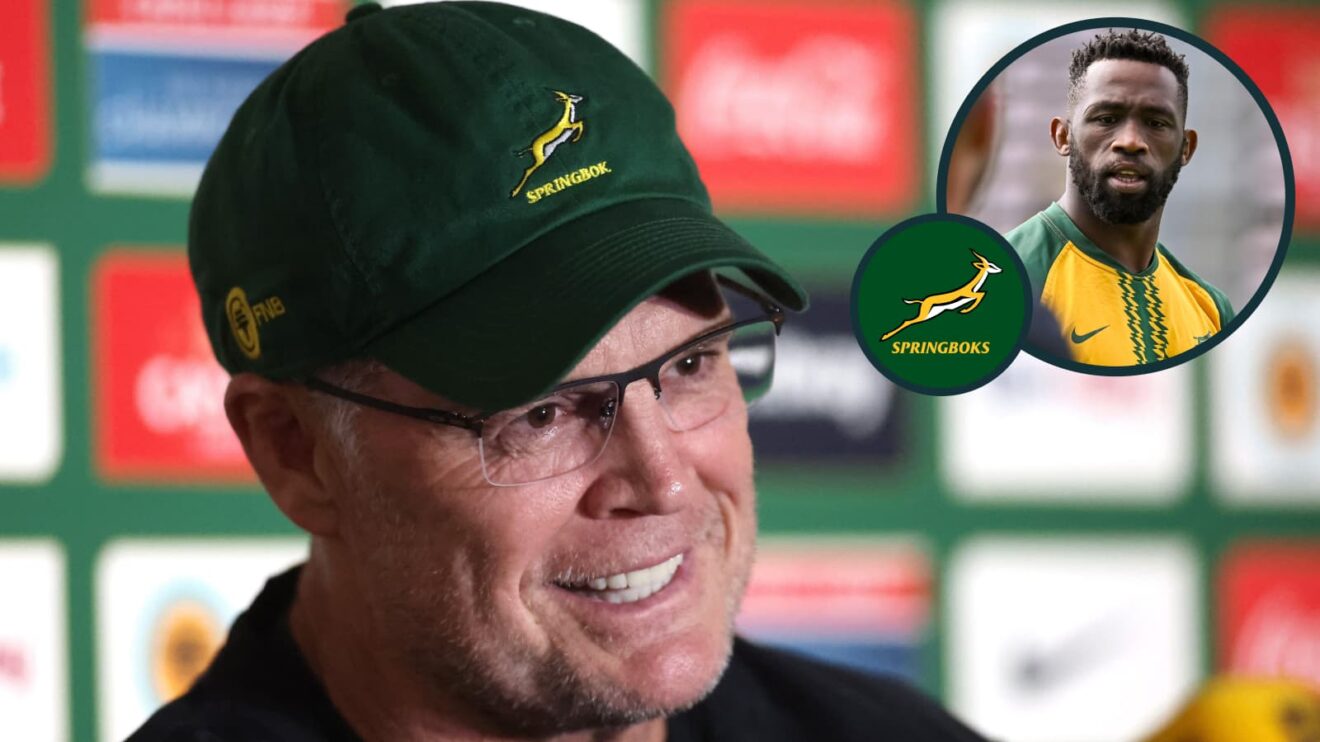 Springboks head coach Rassie Erasmus and an inset of captain Siya Kolisi.