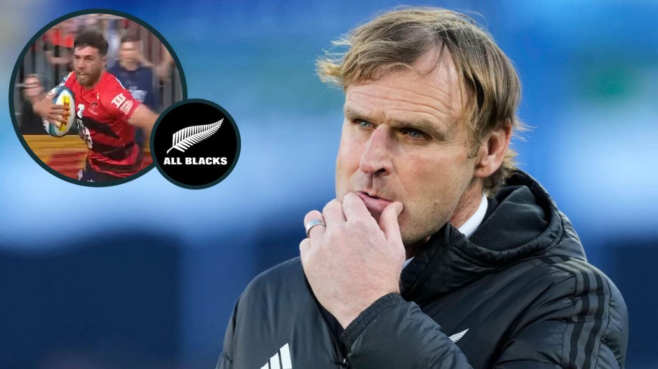 All Blacks head coach Scott Robertson and an inset of uncapped scrum-half Kyle Preston.