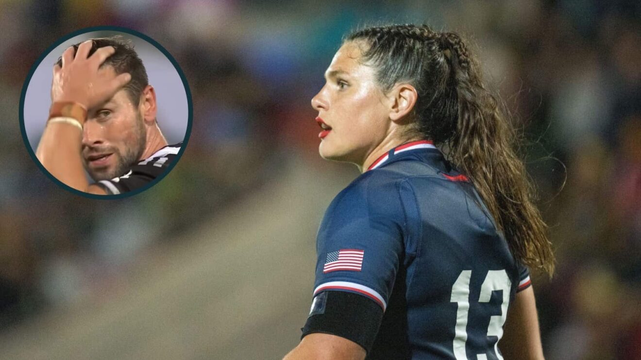 USA Women's centre Ilona Maher and an inset of Brive scrum-half John Cooney.
