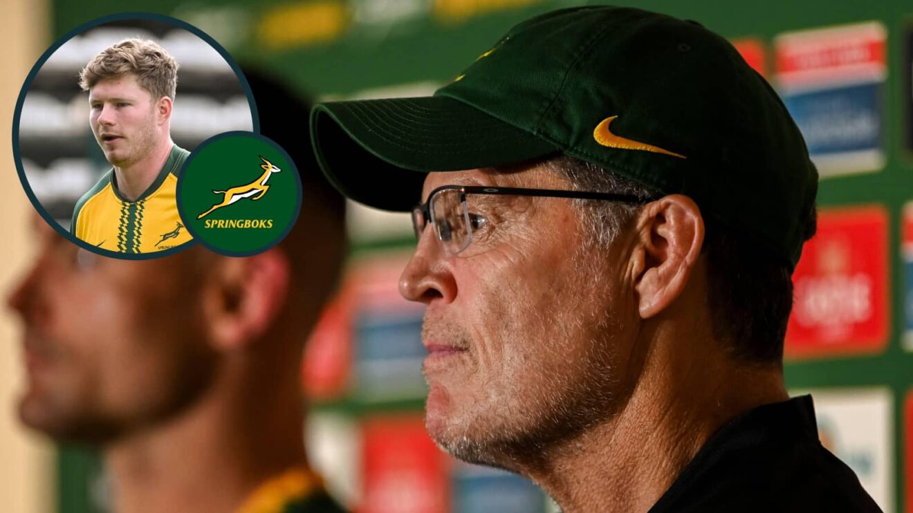 Springboks head coach Rassie Erasmus and an inset of rookie Ethan Hooker.