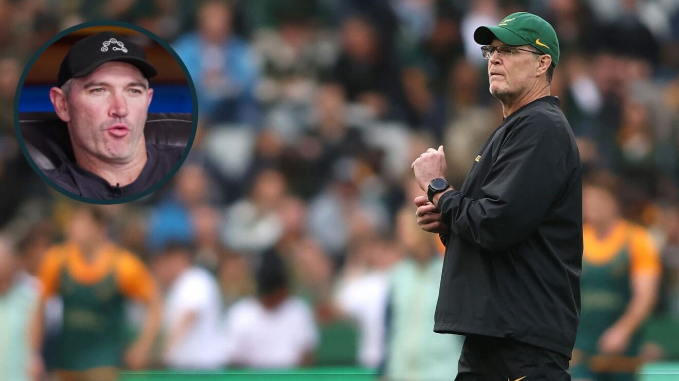 Springboks head coach Rassie Erasmus and former All Blacks Stephen Donald (inset).