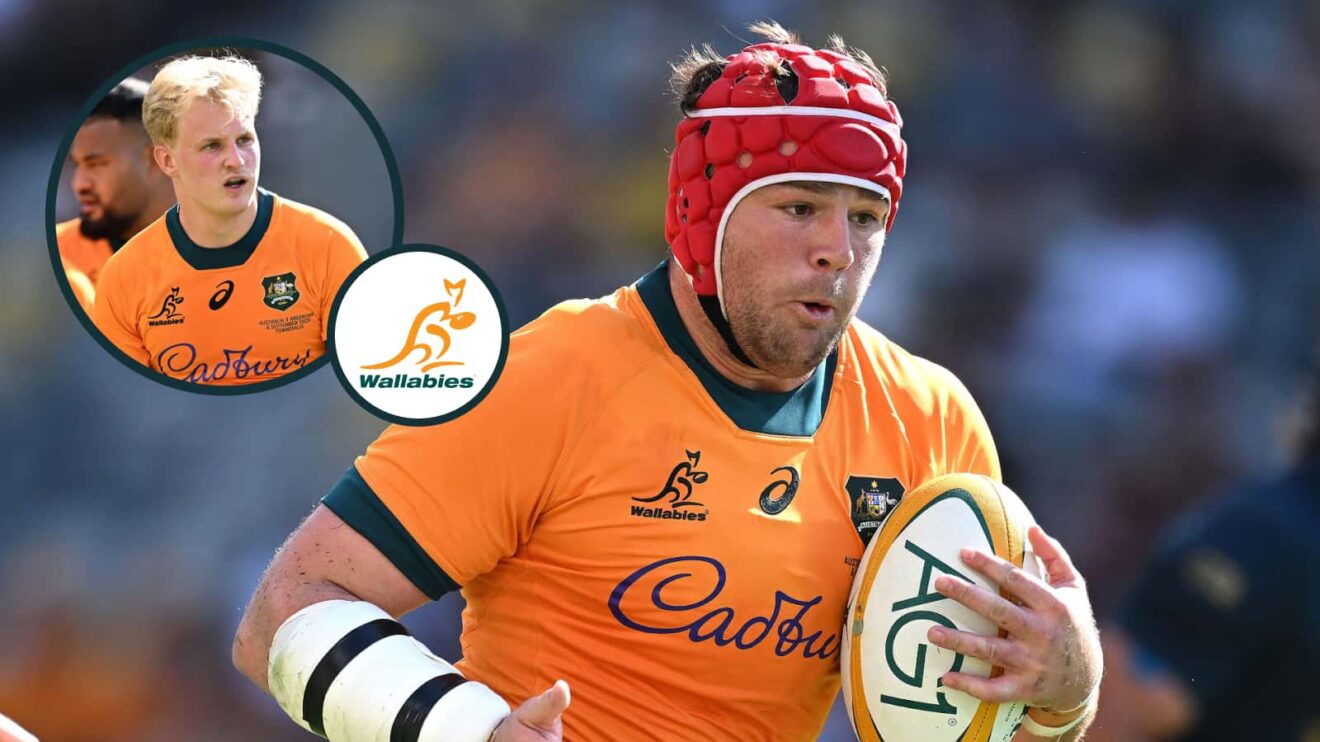 Wallabies captain Harry Wilson and an inset of Tom Lynagh.