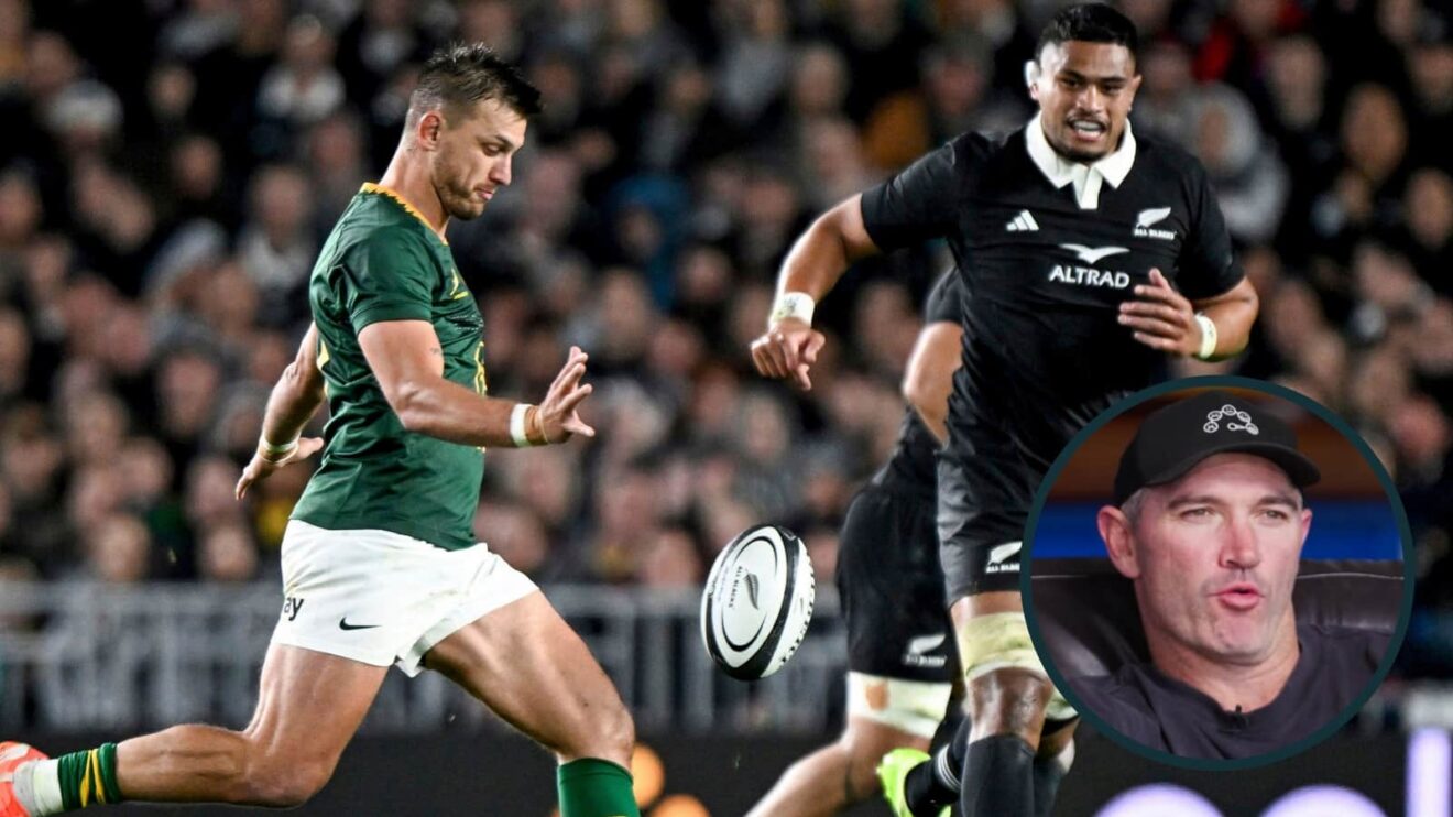 Springboks fly-half Handre Pollard and former All Blacks playmaker Stephen Donald (inset).