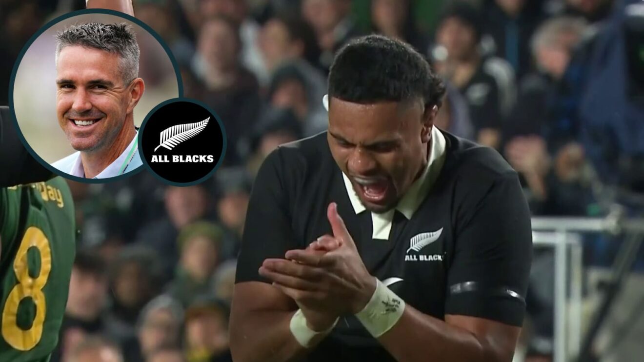 All Blacks lock Tupou Vaa'i and an inset of Ex-England cricketer Kevin Pietersen.