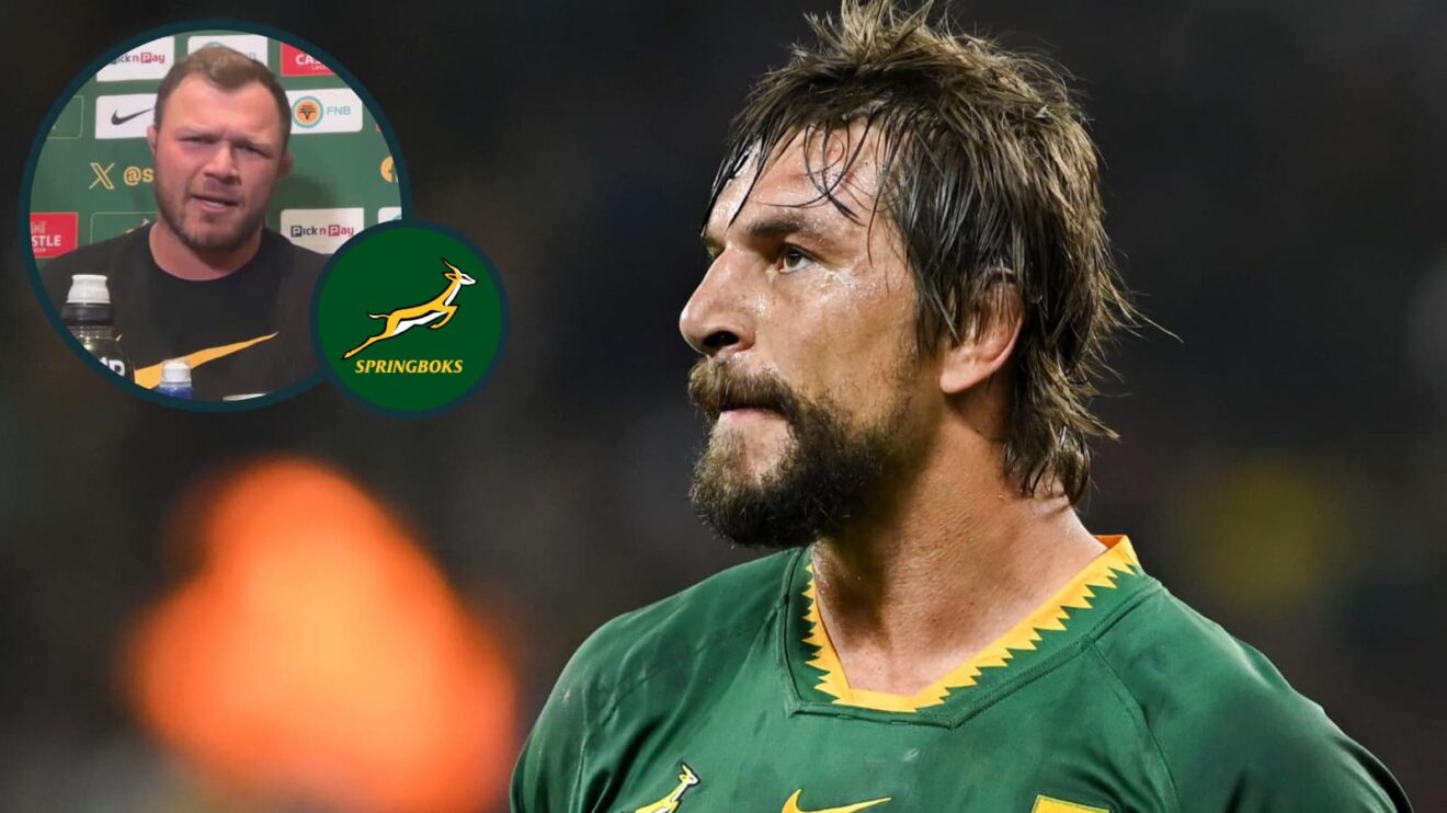 Springboks lock Eben Etzebeth and an inset of Duan Vermeulen.
