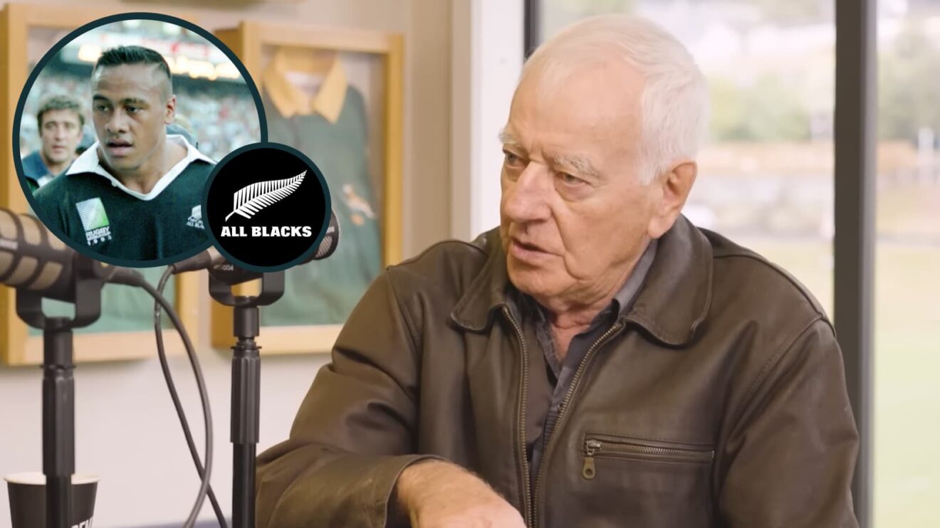 Ex-All Blacks coach Laurie Mains and an inset of legend Jonah Lomu.