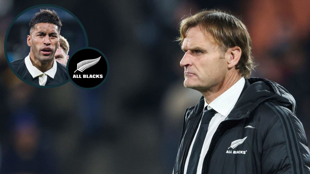 Scott Robertson and dropped New Zealand back Rieko Ioane (inset).