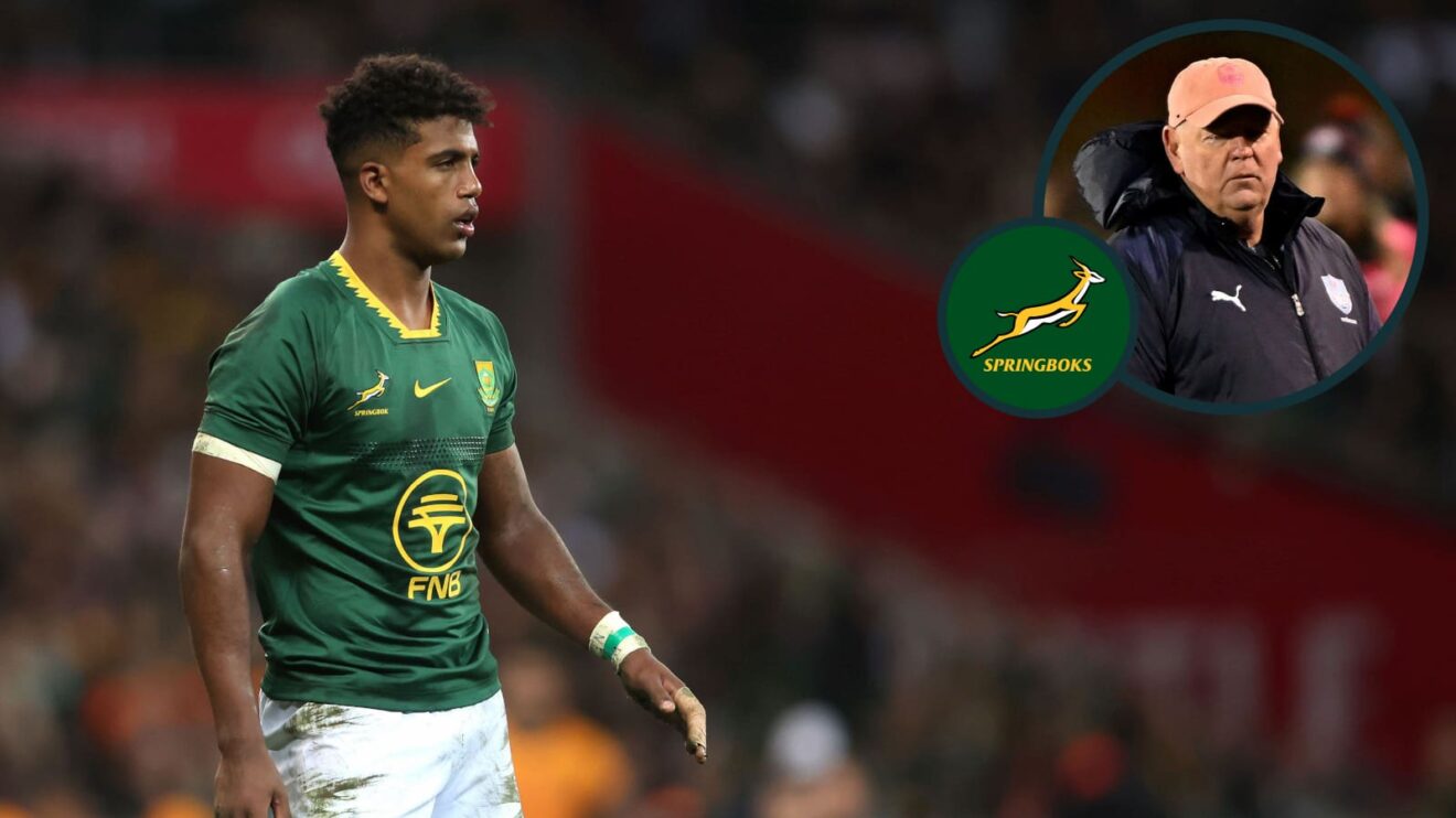 Springboks centre Canan Moodie and former South Africa head coach Jake White (inset).