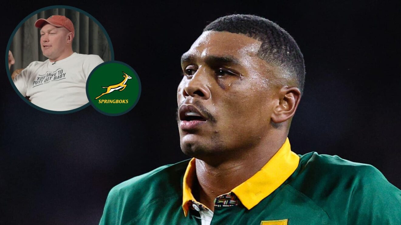 Springboks playmaker Damian Willemse and an inset of Schalk Burger.