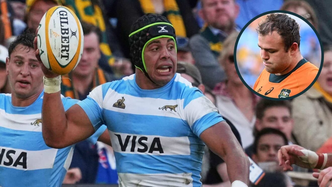 Santiago Chocobares of Argentina and an inset of Wallabies captain Harry Wilson