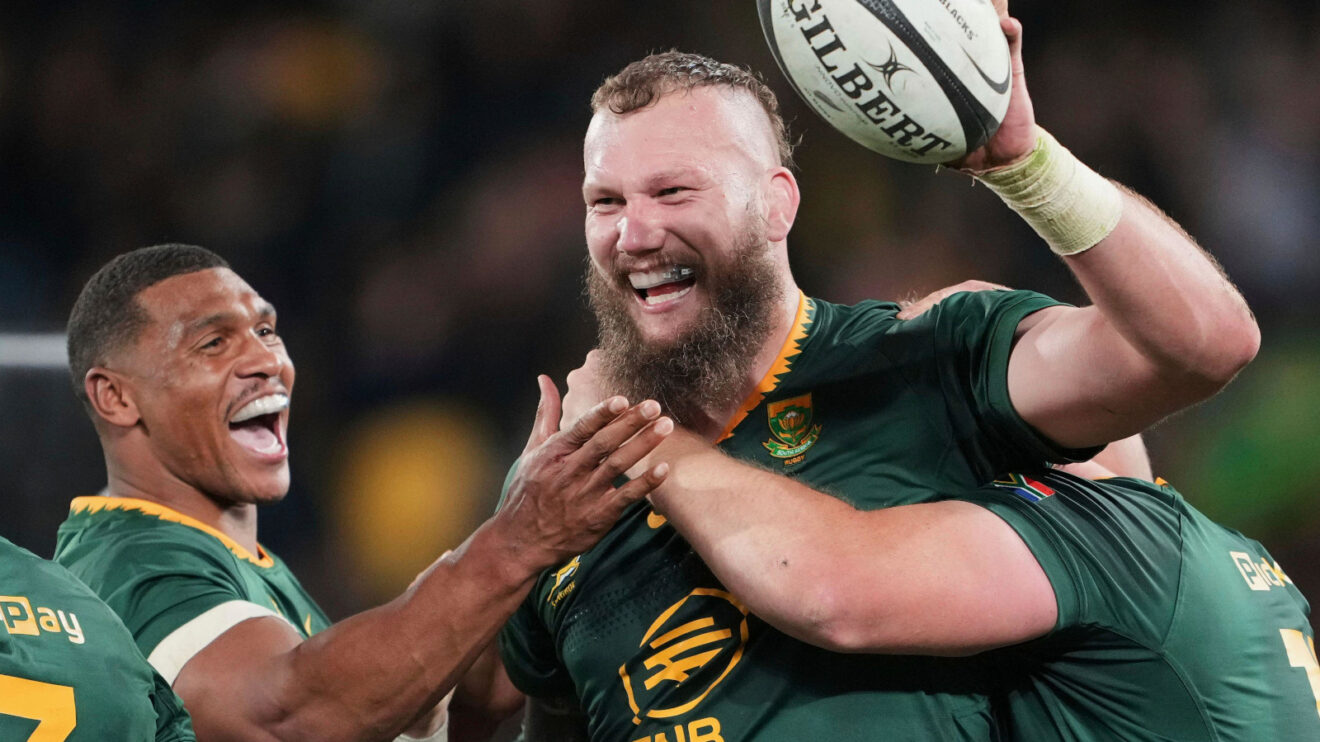 Springboks second-row RG Snyman celebrates.
