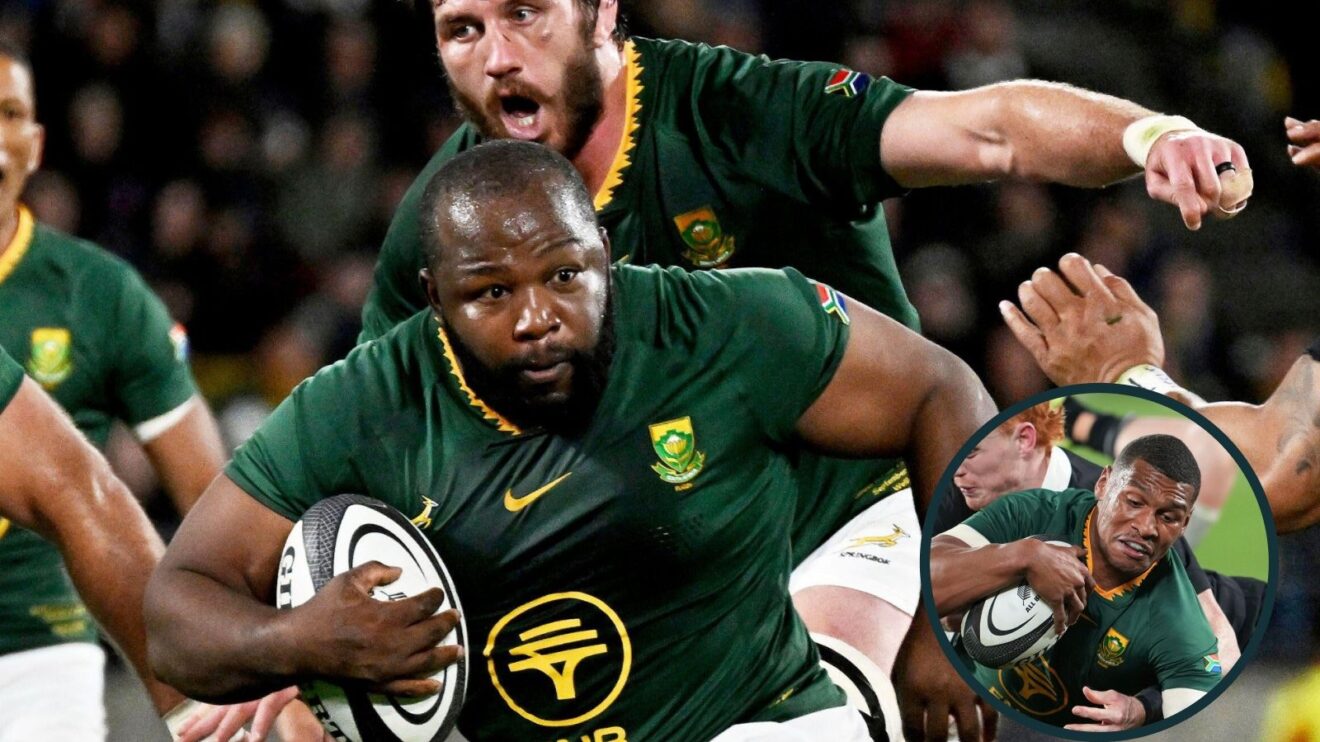 A two layered image of Ox Nche and Damian Willemse