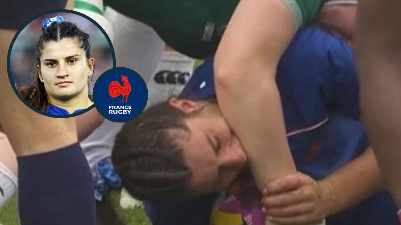 France flanker Axelle Berthoumieu and her biting incident during the 2025 Women's Rugby World Cup.