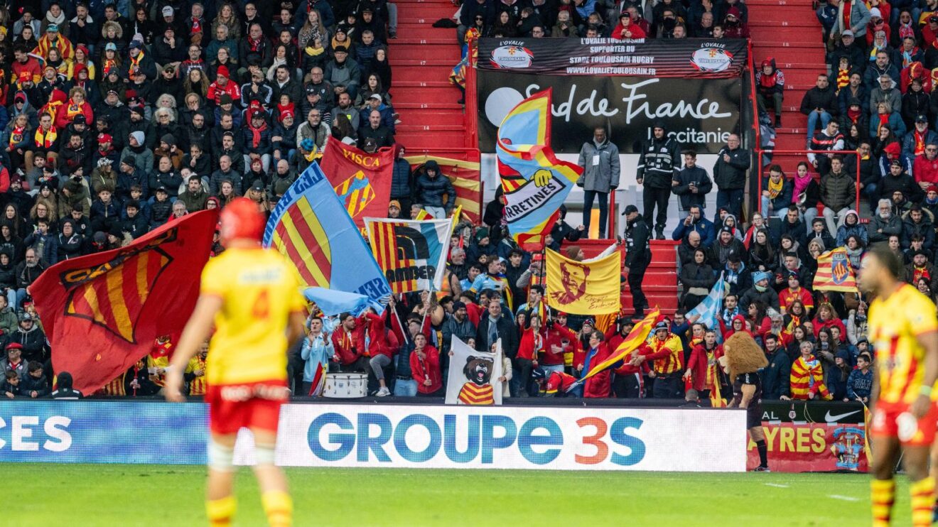 Perpignan fans flying flags v Toulouse in the Top 14