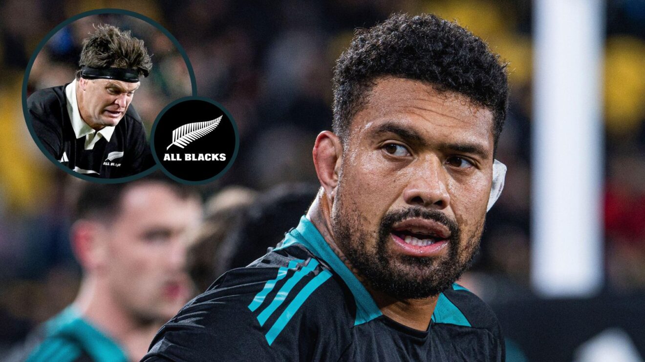 A two layered image of Ardie Savea and Scott Barrett