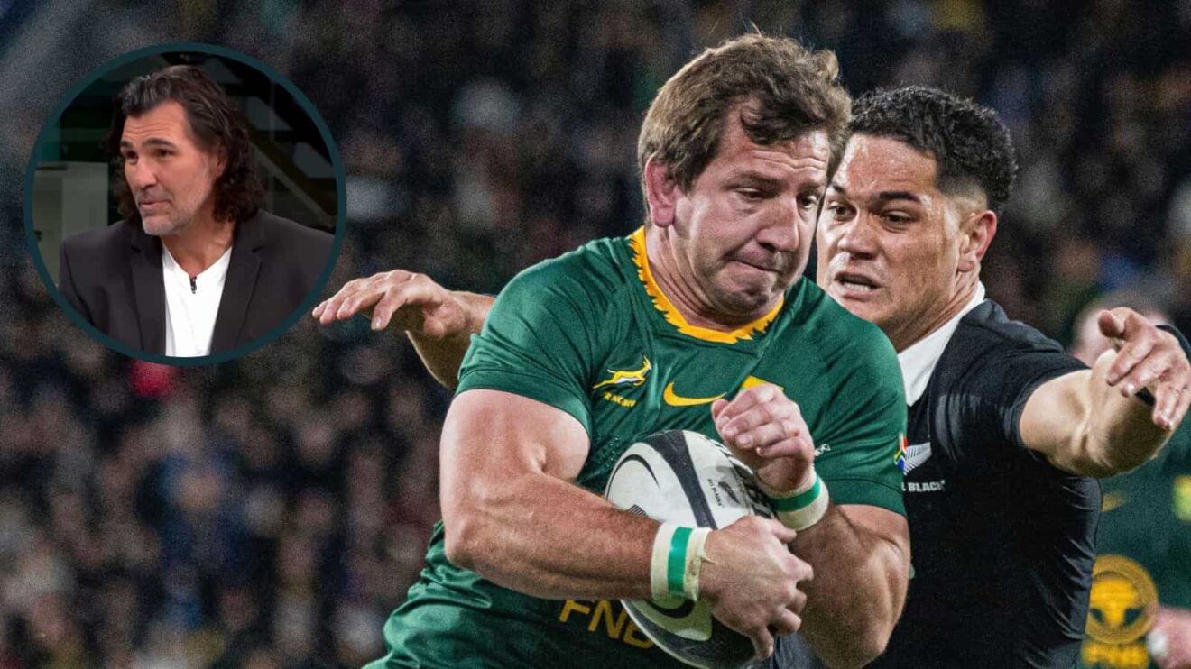 Kwagga Smith in action for Springboks against All Blacks and former South Africa lock Victor Matfield (inset).