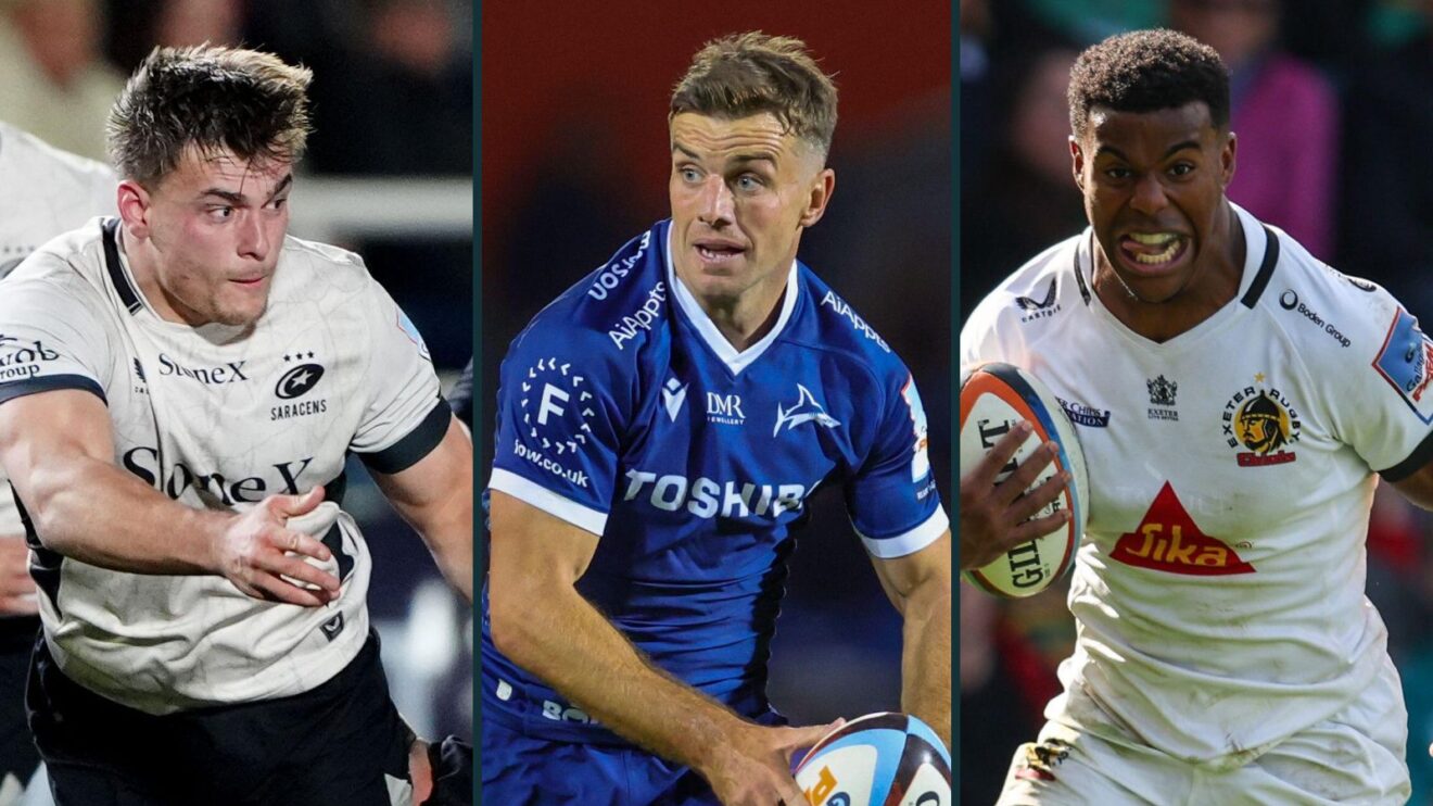 A three panel image of Theo Dan, George Ford and Immanuel Feyi-Waboso
