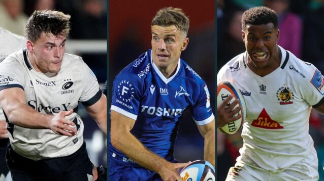 A three panel image of Theo Dan, George Ford and Immanuel Feyi-Waboso