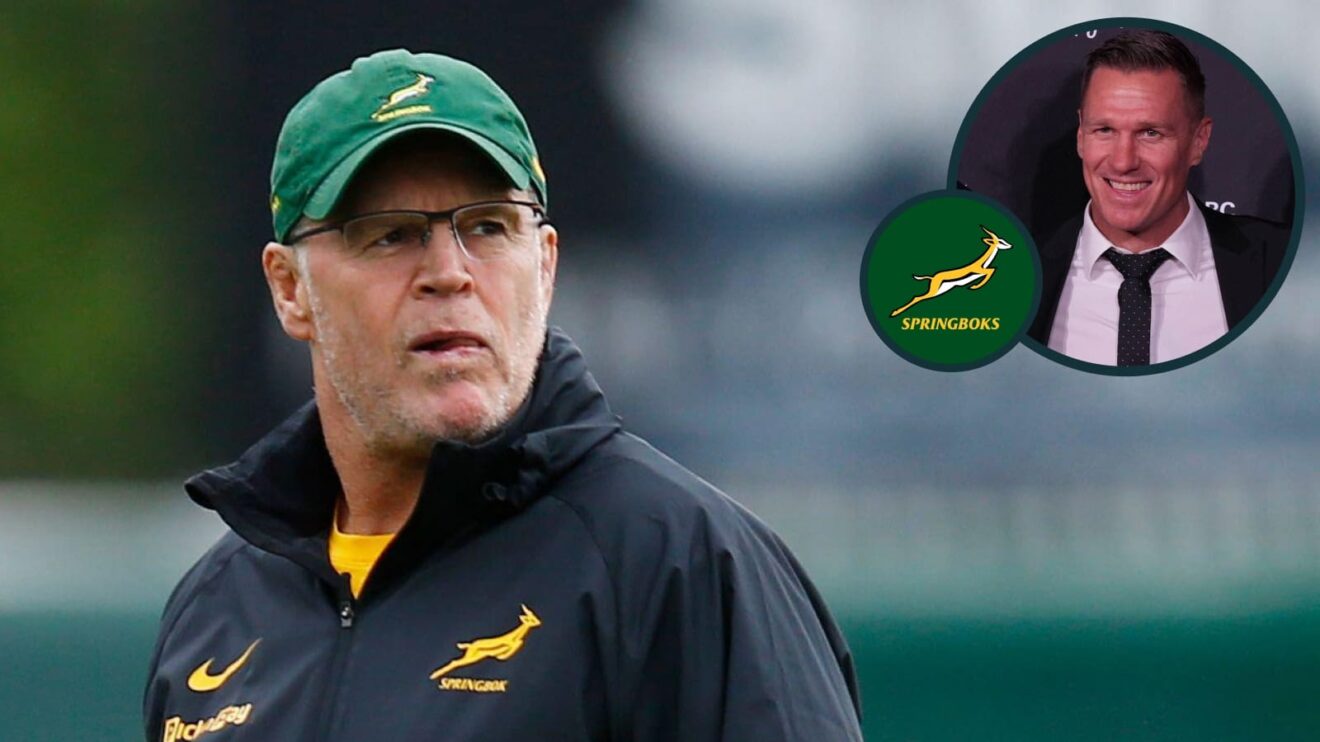 Springboks head coach Rassie Erasmus and an inset of Jean de Villiers.