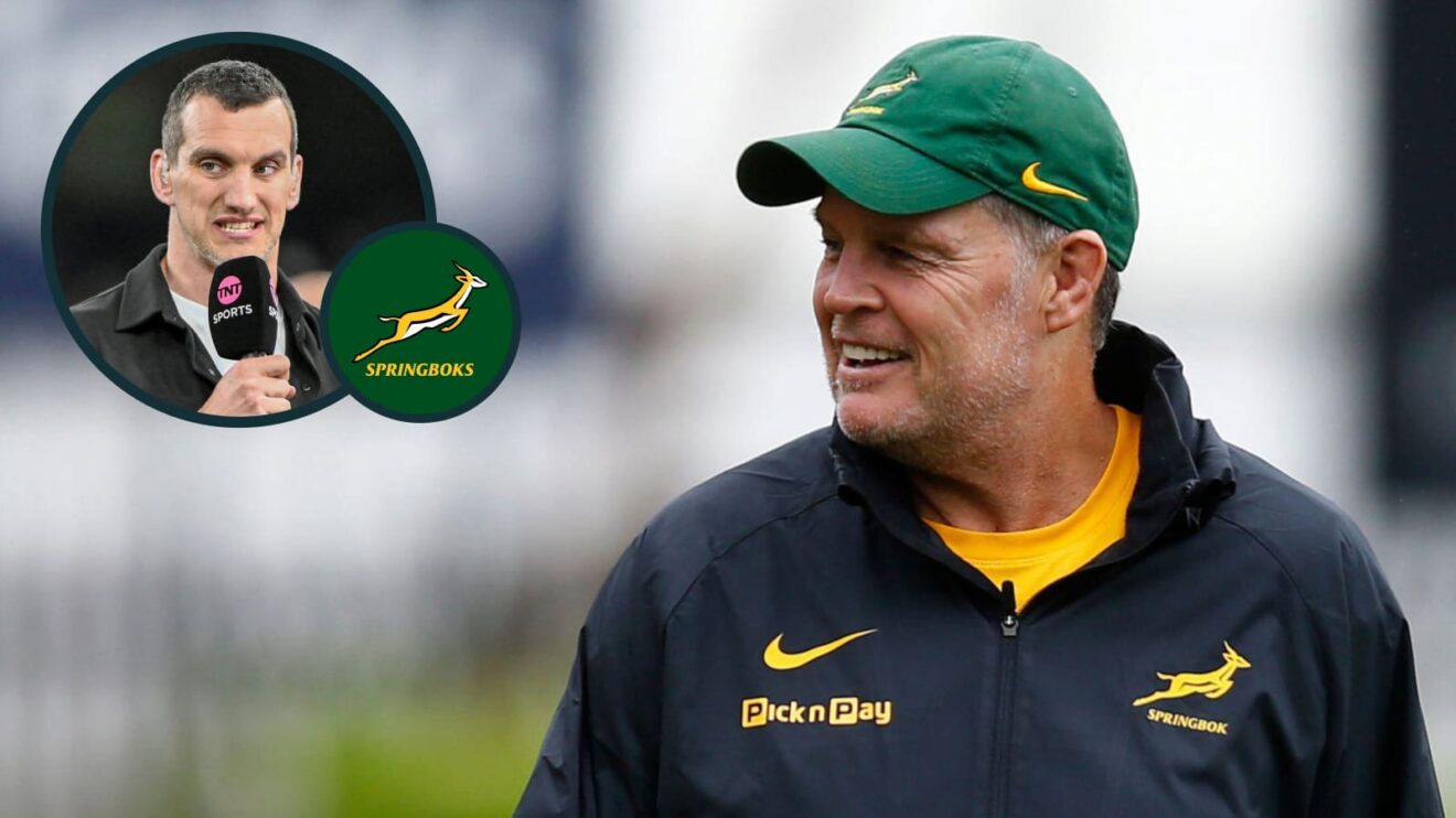 Springboks head coach Rassie Erasmus and Wales and Lions legend Sam Warburton (inset).