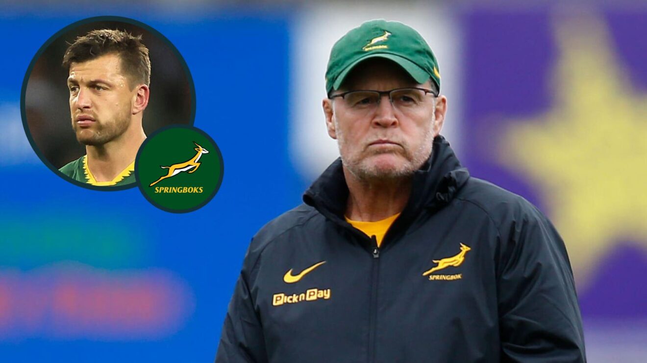 Springboks head coach Rassie Erasmus and an inset of fly-half Handre Pollard.