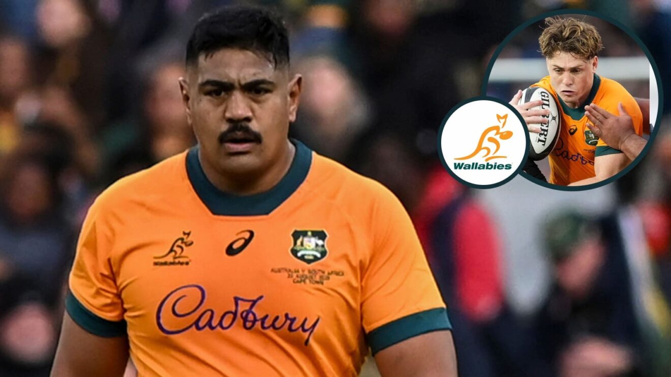 Will Skelton and James O'Connor (inset) in action for the Wallabies in 2025.